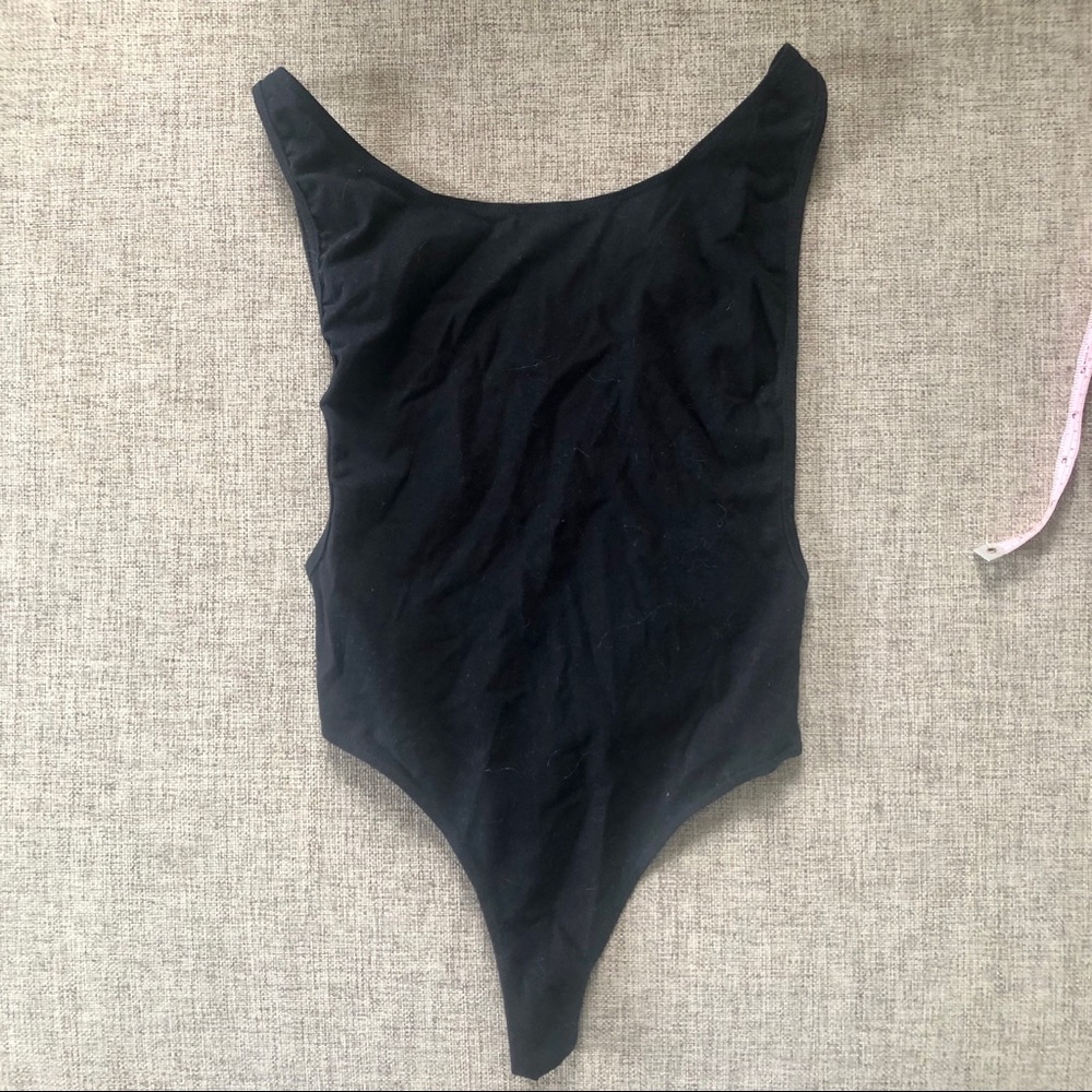 Black open back thong bodysuit